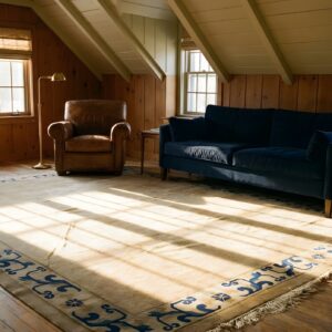Antique Peking Room Size Wool Ivory Beige Cream White Rug (SKU 24335) - styled overhead view
