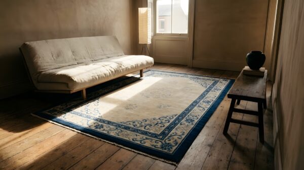 Antique peking small oval scatter size wool beige, black rug 9 Antique peking small oval scatter size wool beige, black rug (sku 24718) - room view