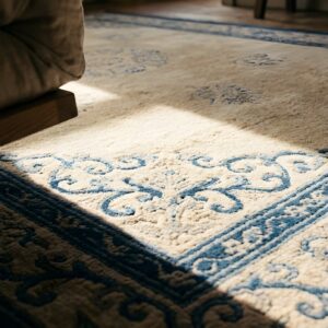 Antique Peking Small Oval Scatter Size Wool Beige, Black Rug (SKU 24718) - in-room detail