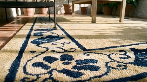 Antique peking small scatter size wool beige rug 10 Antique peking small scatter size wool beige rug (sku 24616) - in-room detail