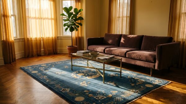 Antique peking small scatter size wool blue rug 15 Antique peking small scatter size wool blue rug (sku 24761) - room view