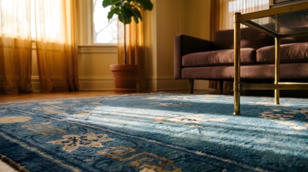 Antique peking small scatter size wool blue rug 16 Antique peking small scatter size wool blue rug (sku 24761) - in-room detail