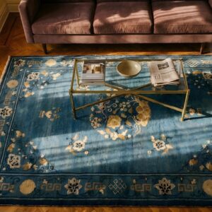 Antique Peking Small Scatter Size Wool Blue Rug (SKU 24761) - styled overhead view