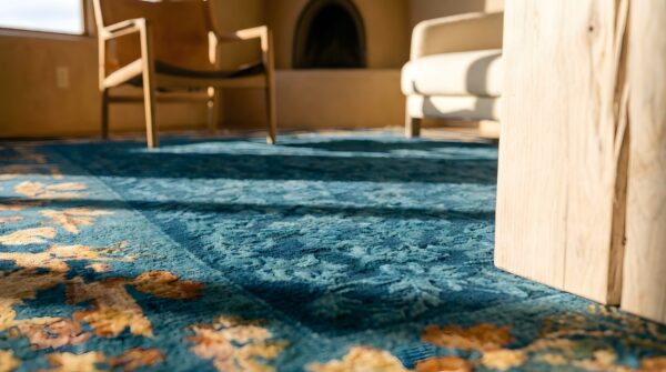 Antique peking small scatter size wool blue, green rug 9 Antique peking small scatter size wool blue, green rug (sku 24580) - in-room detail
