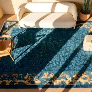 Antique Peking Small Scatter Size Wool Blue, Green Rug (SKU 24580) - styled overhead view