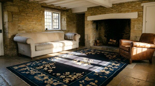Antique peking small scatter size wool blue navy rug 7 Antique peking small scatter size wool blue navy rug (sku 24617) - room view