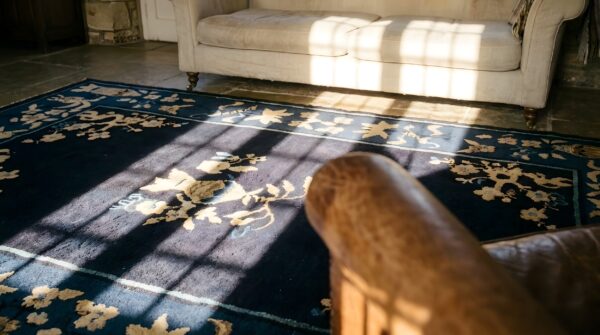 Antique peking small scatter size wool blue navy rug 8 Antique peking small scatter size wool blue navy rug (sku 24617) - in-room detail