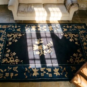 Antique Peking Small Scatter Size Wool Blue Navy Rug (SKU 24617) - styled overhead view