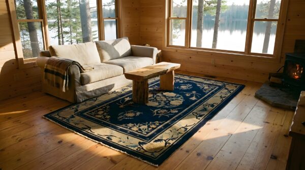 Antique peking small scatter size wool blue navy, camel rug 7 Antique peking small scatter size wool blue navy, camel rug (sku 24719) - room view