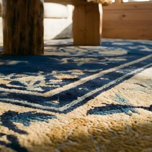 Antique Peking Small Scatter Size Wool Blue Navy, Camel Rug (SKU 24719) - in-room detail