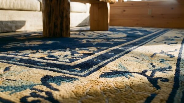 Antique peking small scatter size wool blue navy, camel rug 8 Antique peking small scatter size wool blue navy, camel rug (sku 24719) - in-room detail