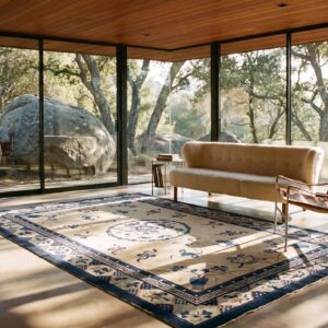 Antique Peking Small Scatter Size Wool Coral Rug (SKU 24307) - room view
