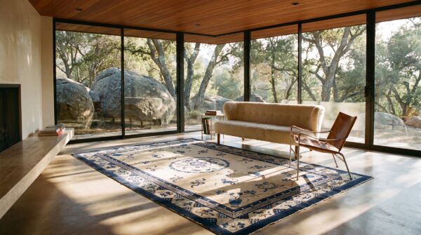 Antique peking small scatter size wool coral rug 9 Antique peking small scatter size wool coral rug (sku 24307) - room view