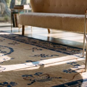 Antique Peking Small Scatter Size Wool Coral Rug (SKU 24307) - in-room detail