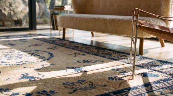 Antique peking small scatter size wool coral rug 10 Antique peking small scatter size wool coral rug (sku 24307) - in-room detail