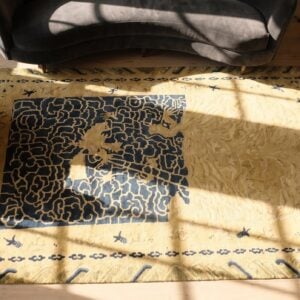Antique Peking Small Scatter Size Wool Ivory Beige Cream White Rug (SKU 24565) - styled overhead view