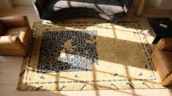 Antique peking small scatter size wool ivory beige cream white rug 2 Antique peking small scatter size wool ivory beige cream white rug (sku 24565) - styled overhead view