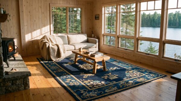 Antique peking small scatter size wool navy rug (sku 23647) - room view