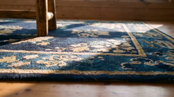 Antique peking small scatter size wool navy rug (sku 23647) - in-room detail