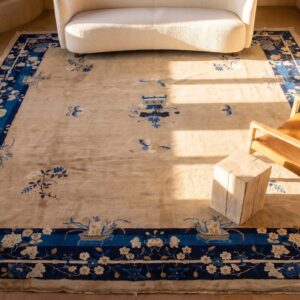 Antique Peking Square Room Size Wool Rug (SKU 23657) - styled overhead view