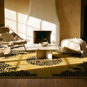 Antique Peking Square Small Scatter Size Wool Black and Yellow Rug (SKU 24477) - room view