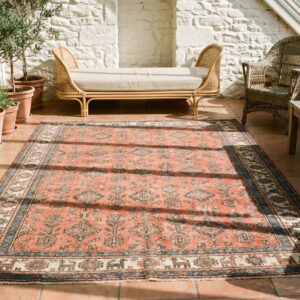 Antique Persian Afshar Small Scatter Size Tribal Wool Pile Coral Area Rug (SKU 19833) - room view
