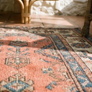 Antique Persian Afshar Small Scatter Size Tribal Wool Pile Coral Area Rug (SKU 19833) - in-room detail