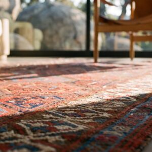Antique Persian Allover Geometric Wool Hand Knotted Pile 1870s Red Rug (SKU 24455) - in-room detail