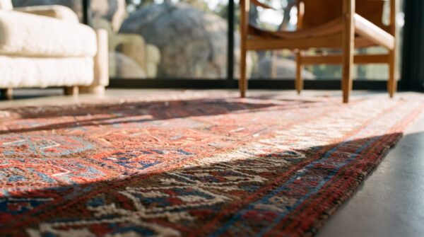 Antique persian allover geometric wool hand knotted pile 1870s red rug 10 Antique persian allover geometric wool hand knotted pile 1870s red rug (sku 24455) - in-room detail