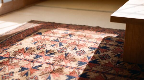 Antique persian allover geometric wool hand knotted pile 1890s rug 11 Antique persian allover geometric wool hand knotted pile 1890s rug (sku 21804) - in-room detail