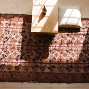 Antique Persian Allover Geometric Wool Hand Knotted Pile 1890s Rug (SKU 21804) - styled overhead view