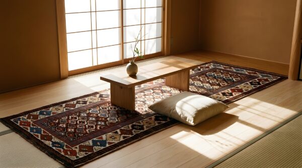 Antique persian allover geometric wool hand knotted hallway runner rug (sku 21691) - room view