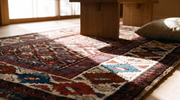 Antique persian allover geometric wool hand knotted hallway runner rug (sku 21691) - in-room detail