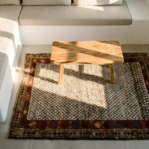 Antique Persian Allover Tribal Design Hand Knotted Wool Pile Shahsavan Rug (SKU 24736) - styled overhead view
