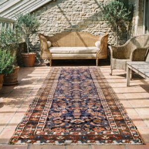 Antique Persian Bakshaish Blue Wool Hallway Runner Rug (SKU 18837) - room view