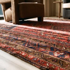 Antique Persian Baluch Geometric Coral Small Scatter Size Tribal Rug (SKU 20912) - in-room detail