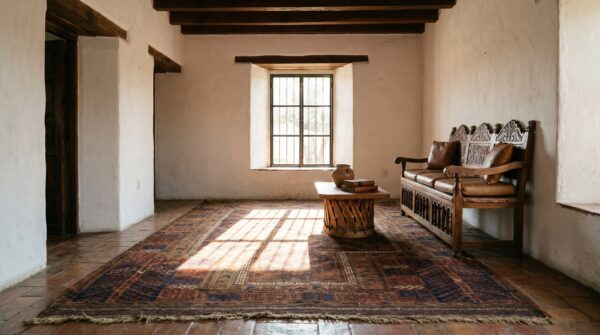 Antique persian baluch prayer rug 3'×4'6" hand-knotted wool, 19th century (sku 19153) - room view