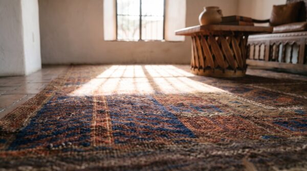 Antique persian baluch prayer rug 3'×4'6" hand-knotted wool, 19th century (sku 19153) - in-room detail