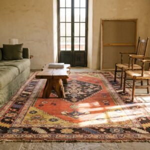 Antique Persian Bidjar Coral Small Scatter Size Tribal Wool Rug (SKU 21294) - room view