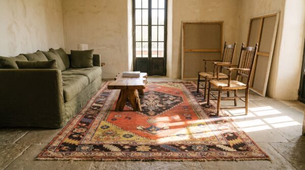 Antique persian bidjar coral small scatter size tribal wool rug 9 Antique persian bidjar coral small scatter size tribal wool rug (sku 21294) - room view