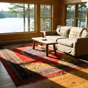 Antique Persian Bijar Rug 7'8"×12'4" Red Medallion, Hand-Woven Wool, 1880s (SKU 2405) - styled overhead view