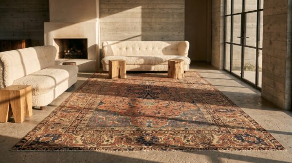 Antique persian floral medallion hand knotted pile rug 6 Antique persian floral medallion hand knotted pile rug (sku 21589) - room view