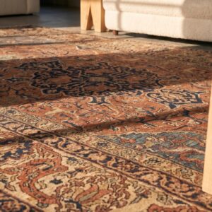 Antique Persian Floral Medallion Hand Knotted Pile Rug (SKU 21589) - in-room detail