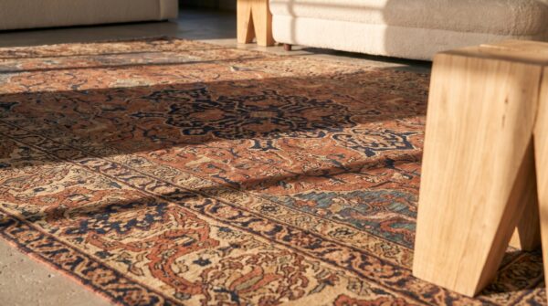 Antique persian floral medallion hand knotted pile rug 7 Antique persian floral medallion hand knotted pile rug (sku 21589) - in-room detail