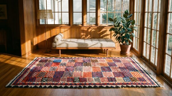 Antique persian gabbeh allover tribal geometric checkered design pile rug 8 Antique persian gabbeh allover tribal geometric checkered design pile rug (sku 19192) - room view