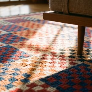 Antique Persian Gabbeh Allover Tribal Geometric Checkered Design Pile Rug (SKU 19192) - in-room detail