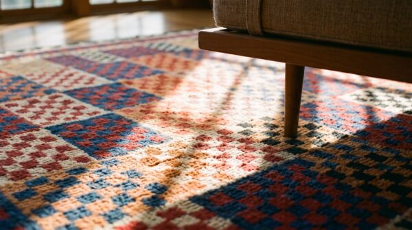 Antique persian gabbeh allover tribal geometric checkered design pile rug 9 Antique persian gabbeh allover tribal geometric checkered design pile rug (sku 19192) - in-room detail