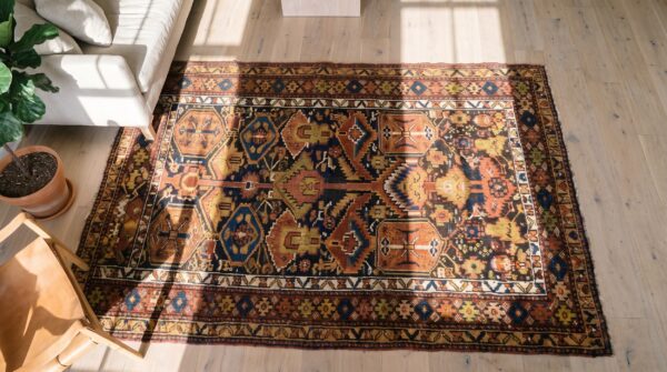 Antique persian geometric medallion hand knotted pile rug 11 Antique persian geometric medallion hand knotted pile rug (sku 19375) - in-room detail