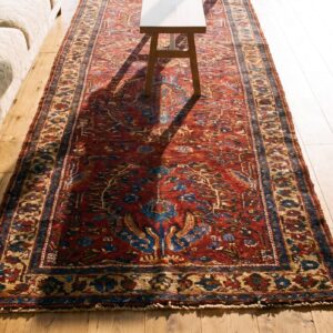 Antique Persian Hamadan Red Hallway Runner Wool Rug (SKU 25731) - styled overhead view