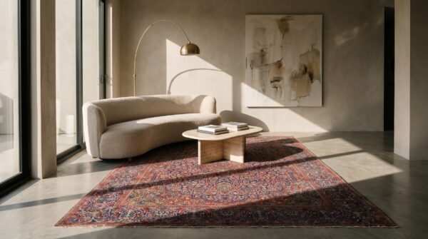 Antique persian kashan rug, hand-knotted wool, central persia 7 Antique persian kashan rug, hand-knotted wool, central persia (sku 20215) - room view